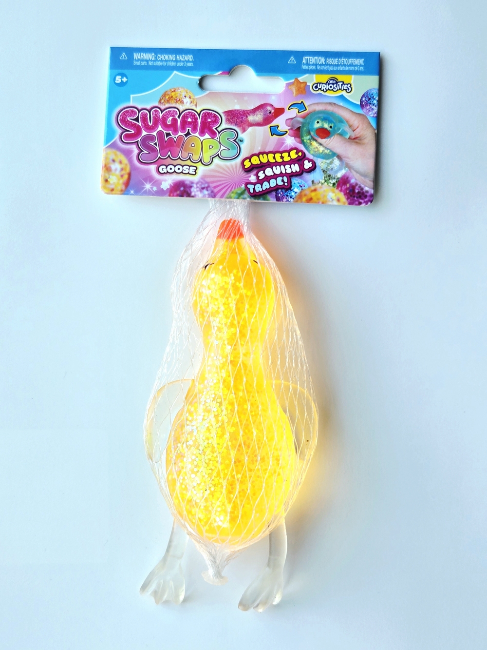ORB Curiosities Sugar Swaps Goose Squishy Toy Yellow Glitter Sensory NEW